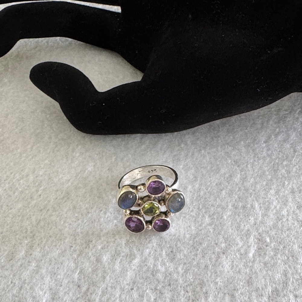 Elegant Multi-Stone Silver Ring - Picture 2 of 4